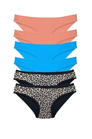 Adet Likralı Kadın Slip Külot Leopar Pudra Mavi