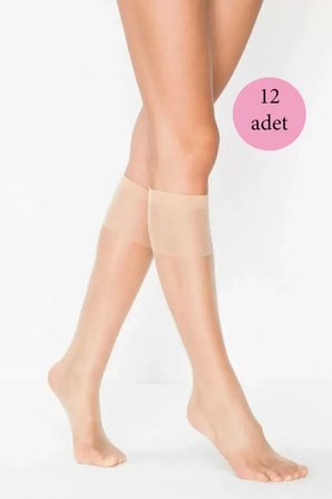 Adet Kadın Diz Altı Parlak Fit  Denye Çorap Açık Ten