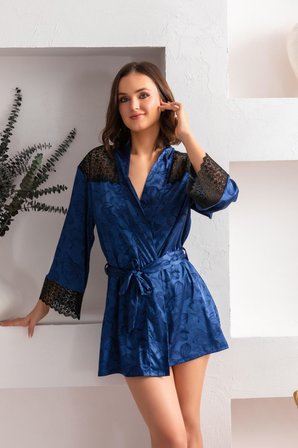 Kuşaklı Mini Boy Sabahlık Lacivert