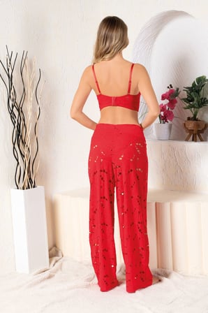 Bralet Sütyen, Slip Külot Ve Pantolon Takım Kırmızı