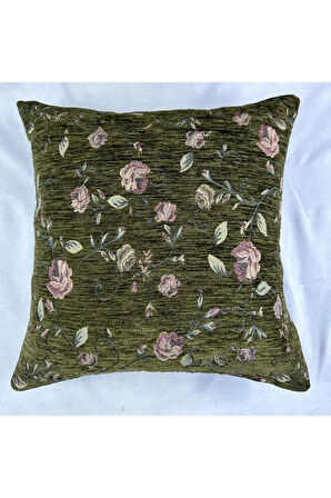 Çiçek Desenli Yastık Kılıfı Çift Taraflı Goblen Kumaş Kapalı Fermuarlı Kırlent 2'Lİ 40x40