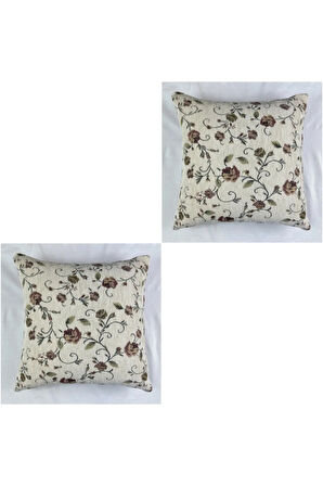 Çiçek Desenli Yastık Kılıfı Çift Taraflı Goblen Kumaş Kapalı Fermuarlı Kırlent 2'Lİ 40x40