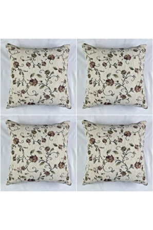 Çiçek Desenli Yastık Kılıfı Çift Taraflı Goblen Kumaş Kapalı Fermuarlı Kırlent 4'lü 40x40