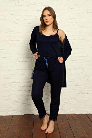 Sabahlıklı Dantel Detaylı Pegasus Kadın Pijama Takımı-Çeyizlik Takım- Geniş Beden Aralığı