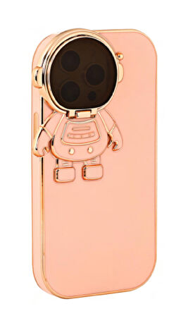 İphone 13 Astronot Kamera Cam Korumalı Telefon Kılıfı Pembe