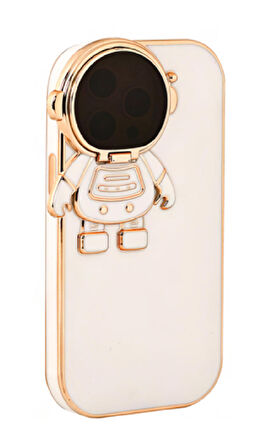 İphone 12 Pro Astronot Kamera Cam Korumalı Telefon Kılıfı Beyaz