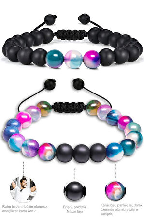 Sertifikalı Doğal Pembe Mor Mavi Şeffaf Opal Oniks Taşı Doğal Taş Bileklik Seti