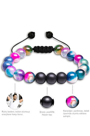 Sertifikalı Doğal Pembe Mor Mavi Şeffaf Opal Oniks Taşı Doğal Taş Bileklik Seti