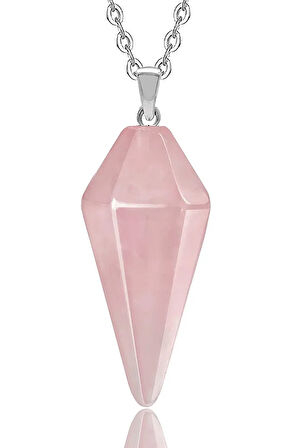 Sertifikalı Pembe Kuvars Taşı Pandül Kolye (gümüş Aparatlı)