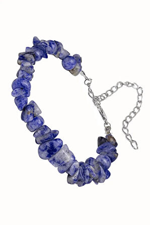 Sertifikalı Sodalit Kırık Taşlı Doğal Taş Bileklik