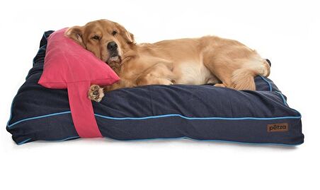 Petza Üstü Açık - Yastıklı Çift Taraflı - Fermuarlı Kırmızı - Lacivert Büyük - Orta Irk Köpek Yatağı