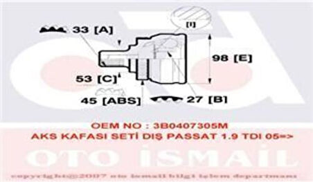 Gkn 303409 Aks Kafası Seti Diş Passat 1.9 TDI 05 8D0407305M