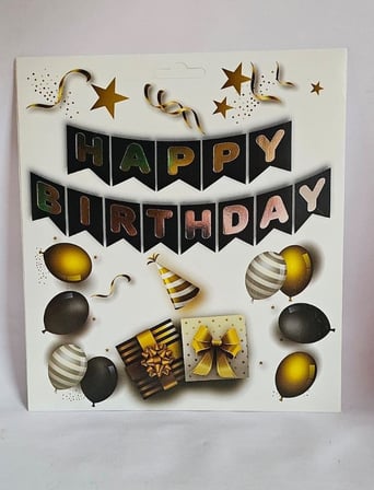 Delux Serisi Dekor Parti Süsü Ziyaret HAPPY BIRTHDAY SİYAH GÜMÜŞ VARAKLI BANNER
