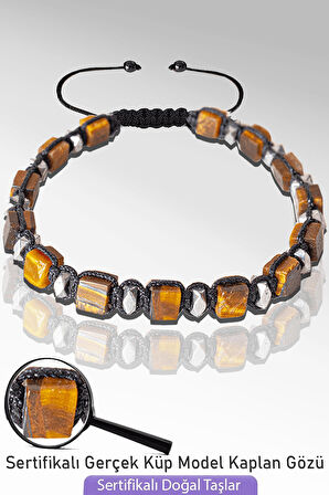 Sertifikalı Küp Model Gerçek Kaplan Gözü Taşı Bileklik - Ayarlamalı
