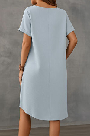 Gökyüzü Moda Kadın Kısa Kollu Kayık Yaka Bürümcük Elbise