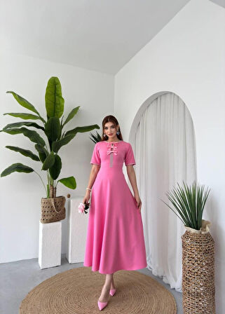 Gökyüzü Moda Wera Taşlı Fiyonk Detaylı Elbise