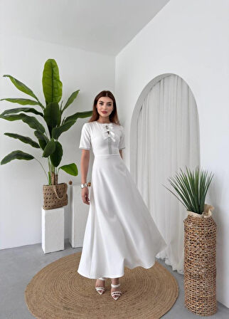 Gökyüzü Moda Wera Taşlı Fiyonk Detaylı Elbise