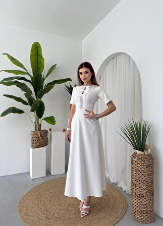 Gökyüzü Moda Wera Taşlı Fiyonk Detaylı Elbise