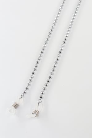 Minimalist ışıltı çelik gümüş renk unisex gözlük zinciri. Modern boncuklu gözlük ipi askısı aksesuar