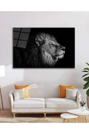 Aslan Erkek King Kral Hayvan Avcı Cam Tablo Modern Ev Ofis Salon Duvar Oda Dekoru Hediyelik