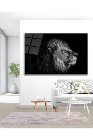 Aslan Erkek King Kral Hayvan Avcı Cam Tablo Modern Ev Ofis Salon Duvar Oda Dekoru Hediyelik