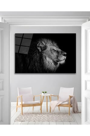 Aslan Erkek King Kral Hayvan Avcı Cam Tablo Modern Ev Ofis Salon Duvar Oda Dekoru Hediyelik