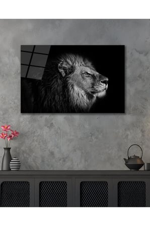 Aslan Erkek King Kral Hayvan Avcı Cam Tablo Modern Ev Ofis Salon Duvar Oda Dekoru Hediyelik