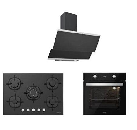 Silverline Siyah Cam Ankastre Set 5 Yıl Garanti (3420 Classy 60+cs5365b01+bo6504b01)