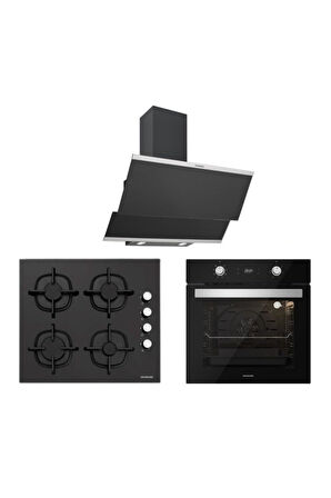 Silverline Siyah Cam Ankastre Set 5 Yıl Garanti (3420 Classy 60+cs5343b01+bo6504b01)