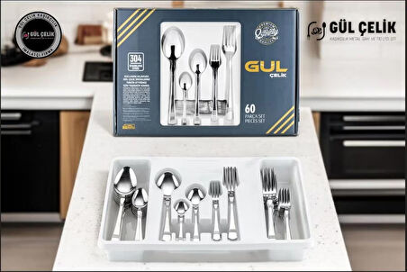 60 Parça 12 Kişilik 18/10 Kalite Çatal Kaşık Seti Alvina Model Lüx 304