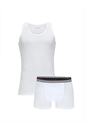 Erkek Beyaz Atlet ve Boxer 2'li Set, Modal & Pamuklu & Likralı