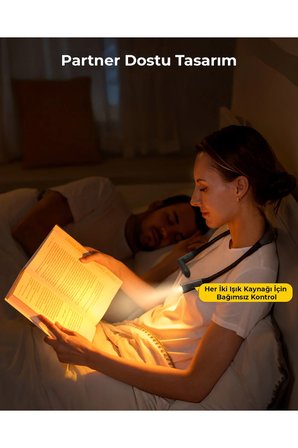 Şarjlı Boyun Kitap Okuma Işığı - 100 Saat Pil Ömrü, 5 Renk & Dimming Ayarlı