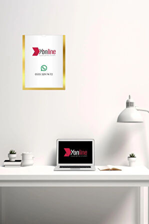 A4 Gold Ayna Belge Çerçevesi Kolay Değiştirilebilir Kendinden Yapışkanlı Duvar ve Kapı Tipi Föylük