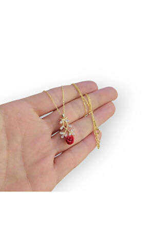 Modahilye 925 Ayar Gümüş Gül modeli Altın Kaplama Kolye