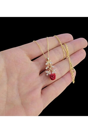 Modahilye 925 Ayar Gümüş Gül modeli Altın Kaplama Kolye