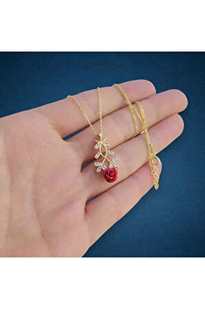 Modahilye 925 Ayar Gümüş Gül modeli Altın Kaplama Kolye