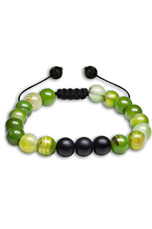 Sertifikalı Doğal Yeşil Akik Oniks Taşı Doğal Taş Bileklik Seti