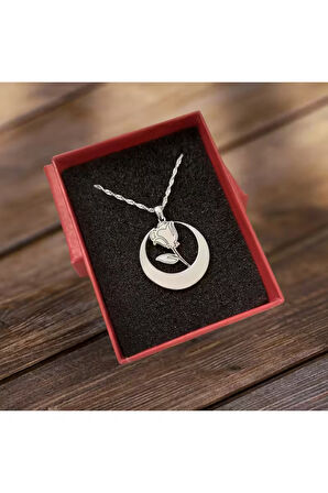 Modahilye 925 Ayar Gümüş Gül Tasarım Kadın Kolye