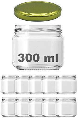 10 Adet 300 ml Metal Gold Altın Konserve Kapaklı Magnolya ve Gıda Saklama 300 cc Şeffaf Cam Kavanoz