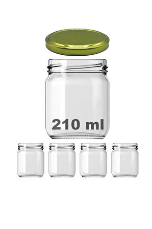 4 Adet 210 ml Metal Gold Altın Konserve Kapaklı Mama Yoğurt Saklama 210 Cc Şeffaf Cam Kavanoz