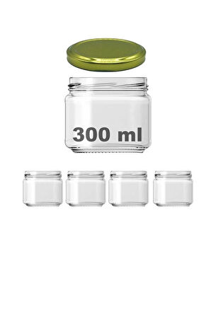 4 Adet 300 ml Metal Gold Altın Konserve Kapaklı Magnolya ve Gıda Saklama 300 cc Şeffaf Cam Kavanoz