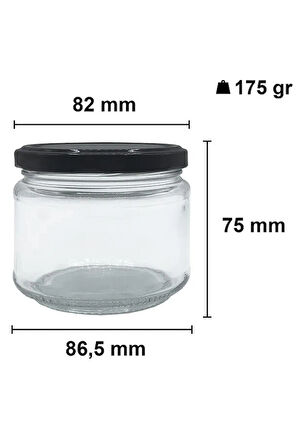 10 Adet 300 ml Metal Siyah Konserve Kapaklı Magnolya ve Gıda Saklama 300 cc Şeffaf Cam Kavanoz