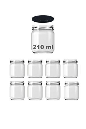 8 Adet 210 ml Metal Siyah Konserve Kapaklı Mama Yoğurt Saklama 210 Cc Şeffaf Cam Kavanoz