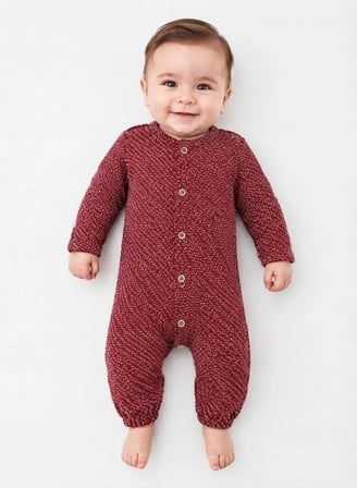 Güler Butik Bebek Tulum Örgü Pamuklu Uzun Kollu Koyu Bordo 3-6 Ay