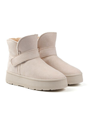 Kadın Krem Günlük Kalın Taban Bot - İçi Kürklü Platform Streç Model