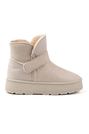 Kadın Krem Günlük Kalın Taban Bot - İçi Kürklü Platform Streç Model