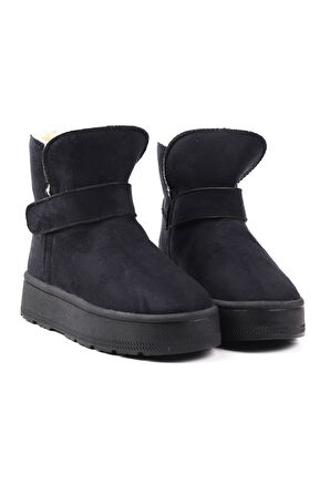 Kadın Siyah Günlük Kalın Taban Bot - İçi Kürklü Platform Streç Model