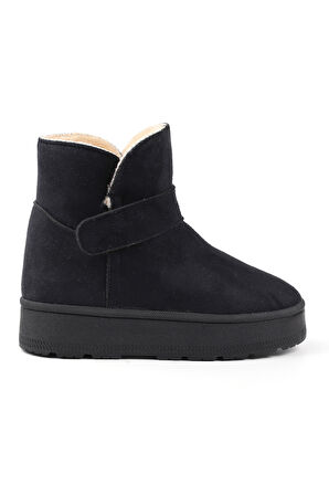Kadın Siyah Günlük Kalın Taban Bot - İçi Kürklü Platform Streç Model