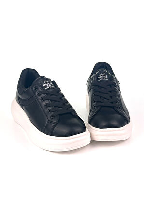 Kadın Siyah Beyaz Simli Rahat Günlük Sneaker Spor Ayakkabı