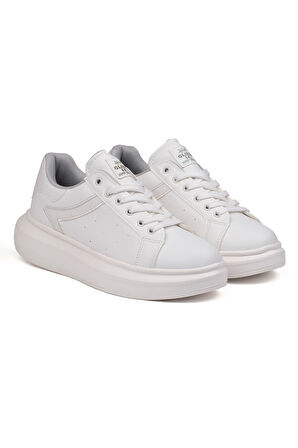 Kadın Beyaz Simli Rahat Günlük Sneaker Spor Ayakkabı